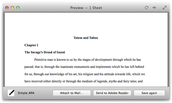 A style for academic papers created by our very own [Friedrich Gräter](/blog/author/friedrich/). [Simple APA](http://styles.ulyssesapp.com/bundle/Simple+APA/53b41377804eaec4735df3d4) picks up some basic APA formatting norms concerning general layout, headings and footnotes.