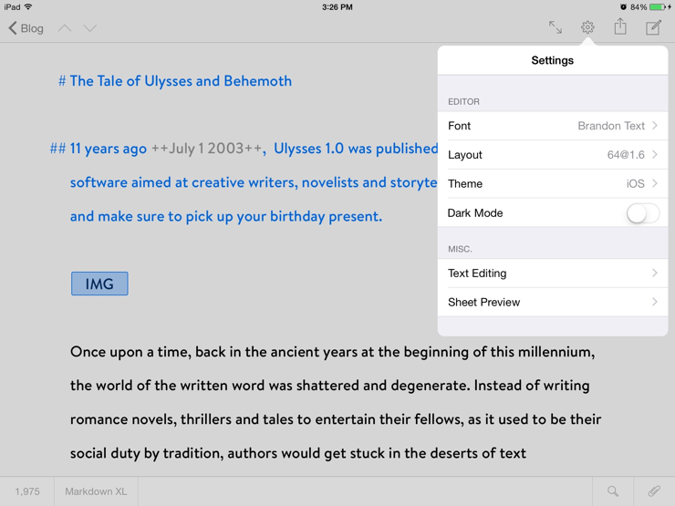 Ulysses for iPad Settings