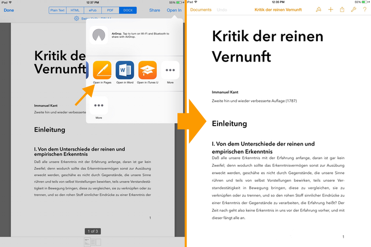DOCX Export On iPad: Open in Pages