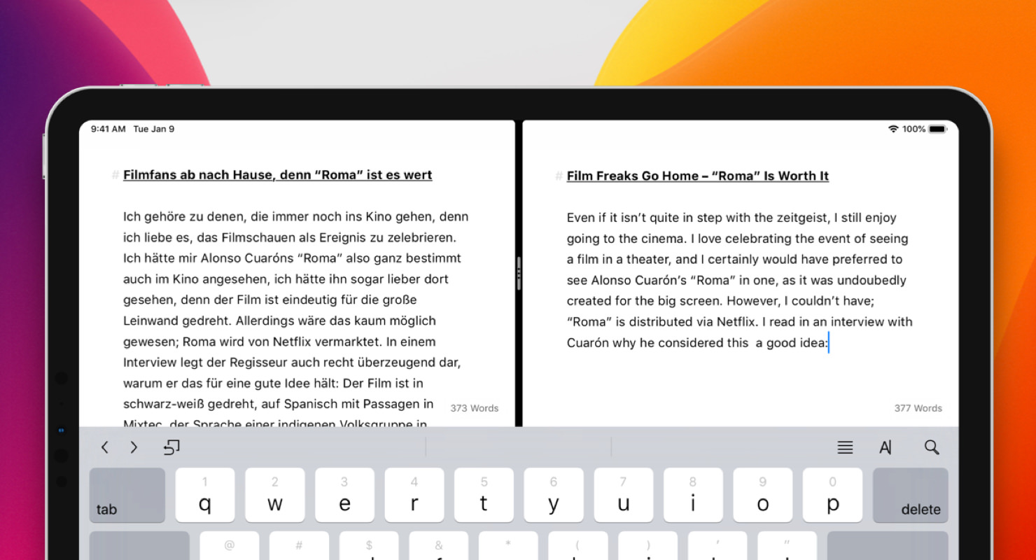 Ulysses’ native iPad Split View